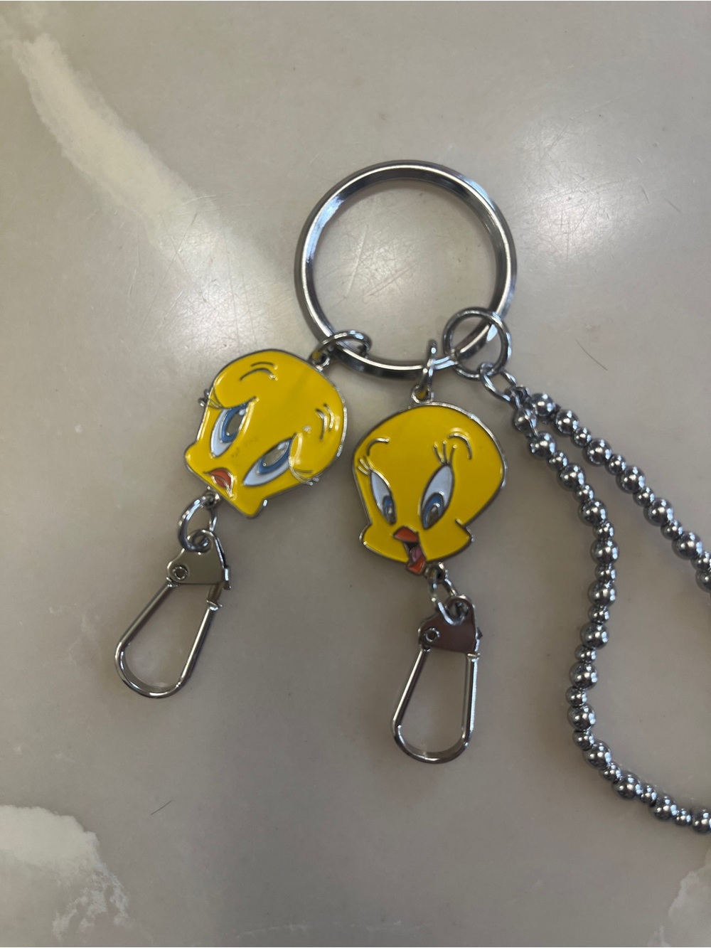 Tweety Bird Double Charm Keychain - Yellow Enamel
